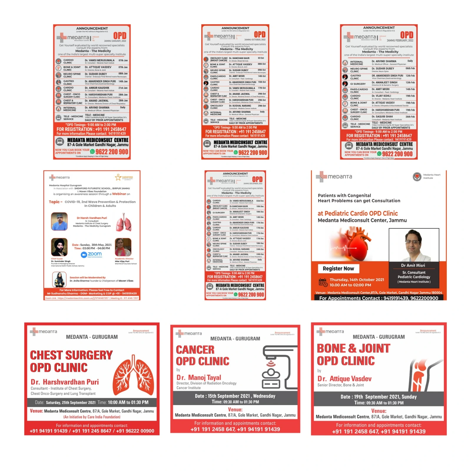 medanta Jammu OPD roster and healthcare social media awareness creatives designed by Clone Gallery
